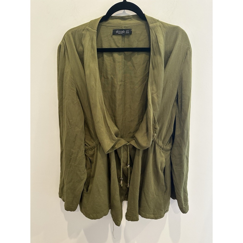 Boho Draped Utility Jacket Stoosh Olive Green Cotton Blend XL